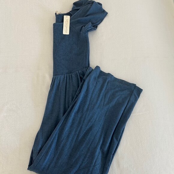 NWT Soft Surroundings Womens Frida Jumpsuit Blue Smocked Wide Leg Stretch SZM - Picture 5 of 7